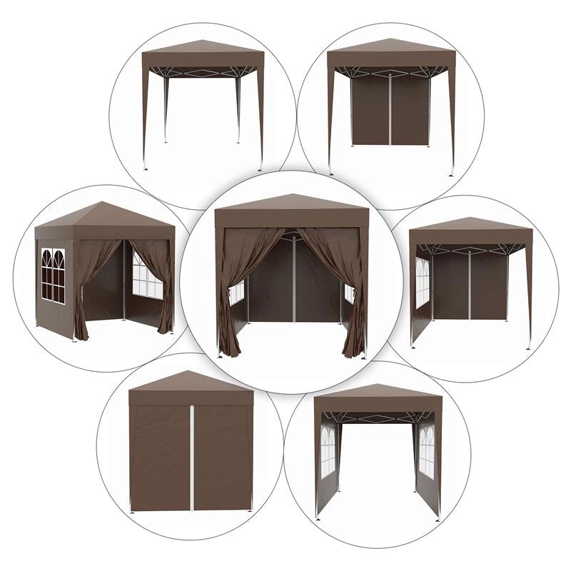 GAZEBO PIEGHEVOLE CON 4 PARETI RIMOVIBILI E BORSA DA TRASPORTO IN METALLO E POLIESTERE 2X2X2.4 M MARRONE