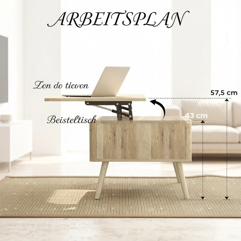 Tavolino da caffè sollevabile 91x56 cm effetto rovere