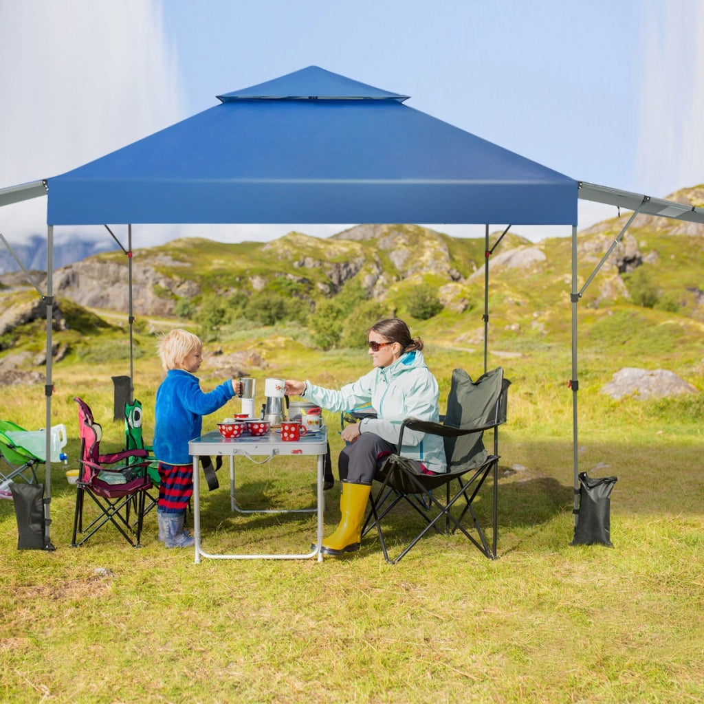 Tenda Pop-up istantanea all¡¯aperto con doppia mezza tenda, Tettoia regolabile in altezza 3x5,37m Blu-Gazebo