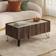 Tavolino da Salotto Trorlon con 2 Cassetti 100x50x40 cm - Effetto Noce/Travertino [en.casa]