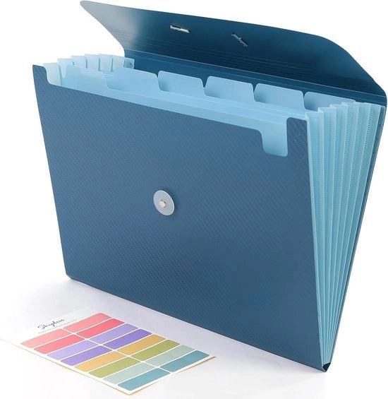 Mapa documenti A4, cartellino espandibile con 7 sezioni e cintura elastica, organizzatore per ufficio, scuola e casa (blu)