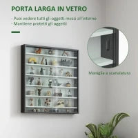 Bacheca Portaoggetti a 5 Ripiani Regolabili in Legno con Ante in Vetro, 80x9.5x83 cm, Bianco e Nero