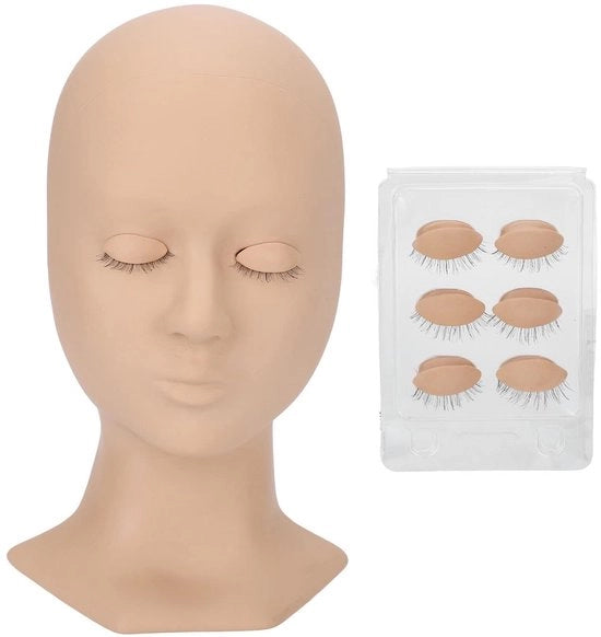 Manichino per occhiere con estensioni occhiere in silicone morbido - testa di manichino per allenamento - palpebre rimovibili - multifunzionale - 4 pezzi aggiuntivi - resistente al sudore - testa di allenamento