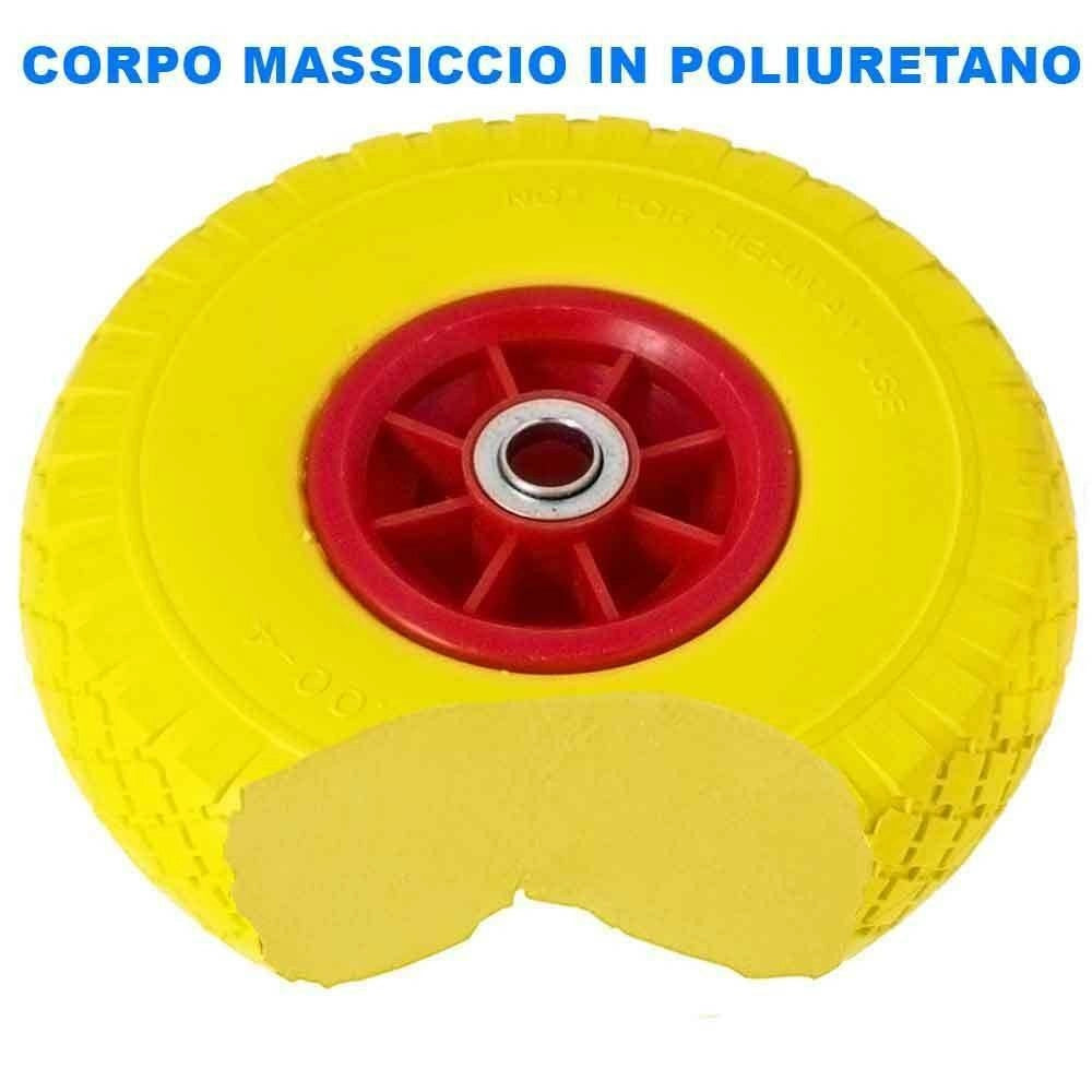 Trade Shop - Ruota Piena Antiforatura Pu Gialla Carrello Carriola 25cm Cerchio In Plastica -