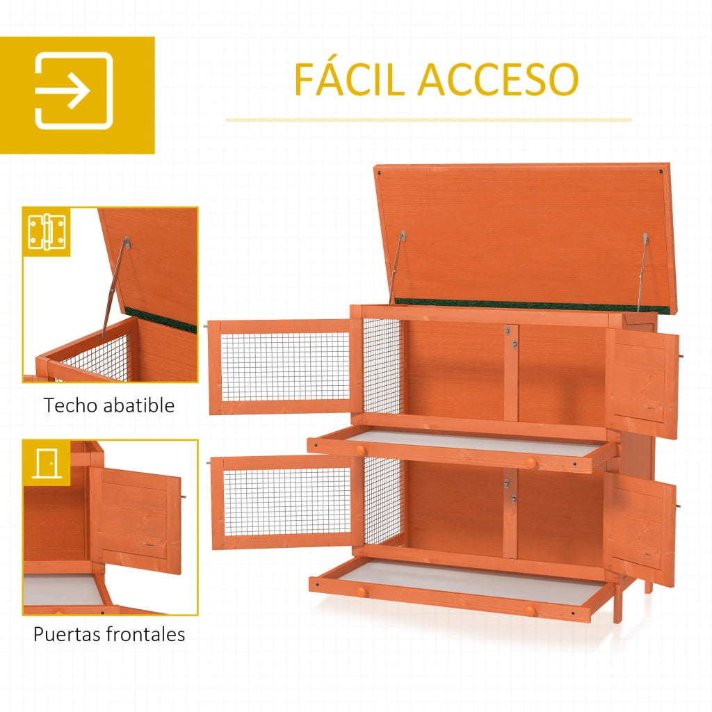 Casetta per Conigli 2 Livelli ¨C zephmum ¨C Legno Naturale 90x45x90 cm