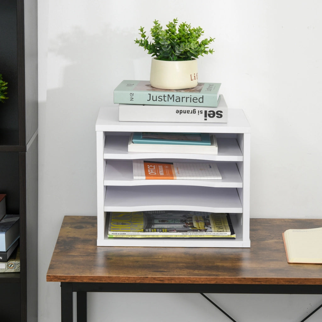 Organizer da scrivania in legno bianco con 4 ripiani porta stampante ¨C Xylo ¨C 35,5x25x28,6 cm