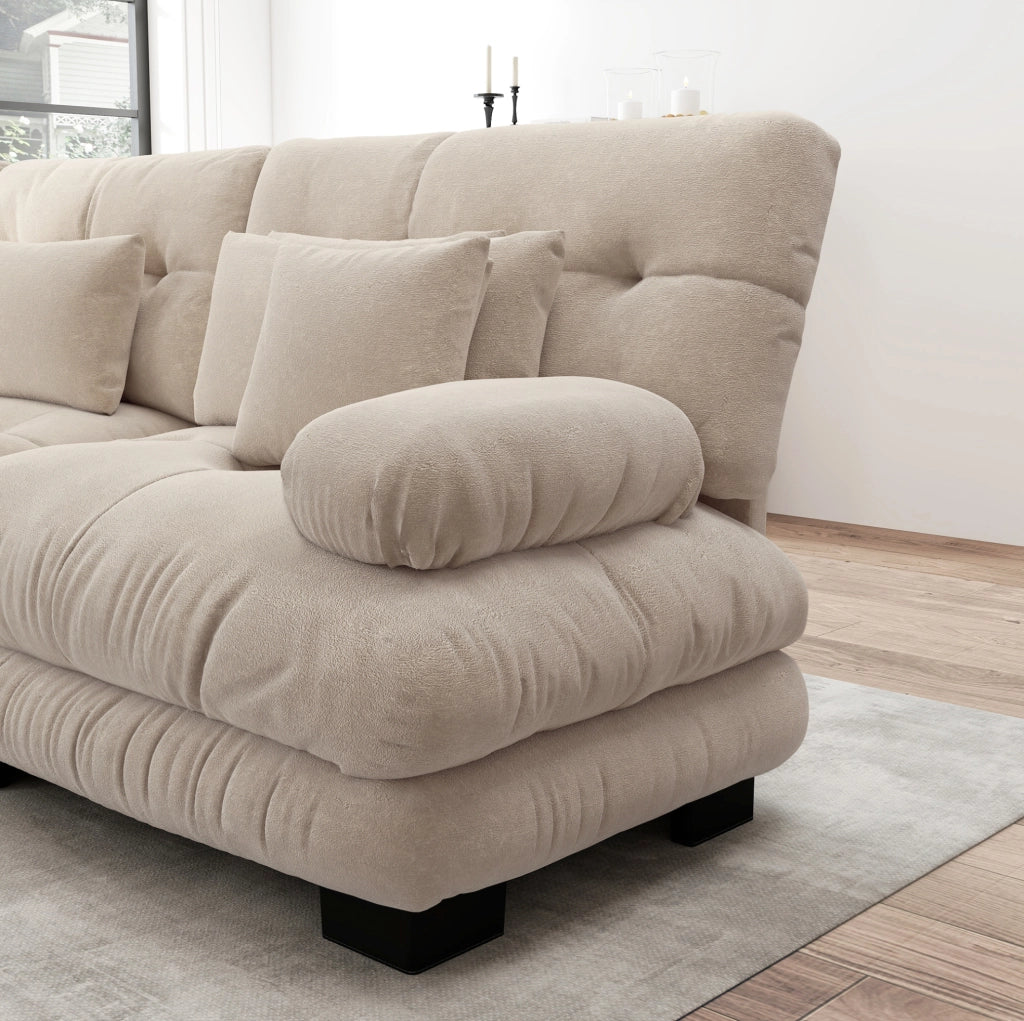 Divano modulare 220x77x81 cm in ciniglia color caffè chiaro con cuscini lombari e decorativi