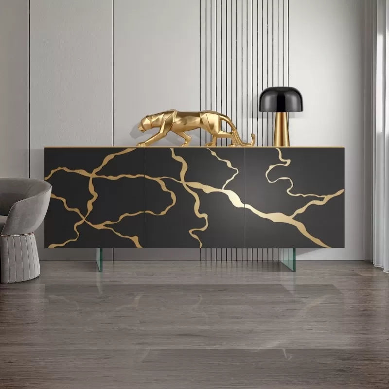 Madia 3 ante contemporanea legno grigio oro gambe vetro 189x48x78 (3150) - Mobili 2G