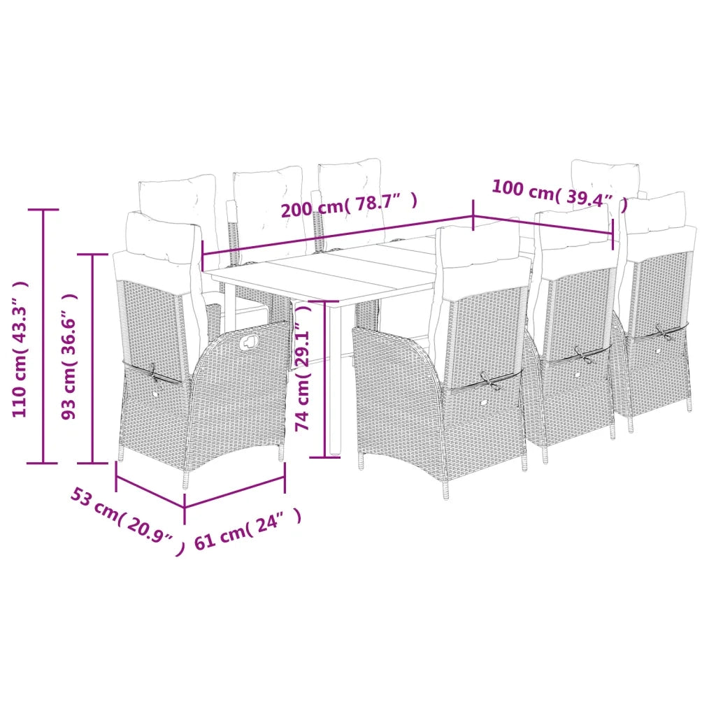 Set Pranzo da Giardino 9 pz con Cuscini Beige Misto Polyrattan 3213461
