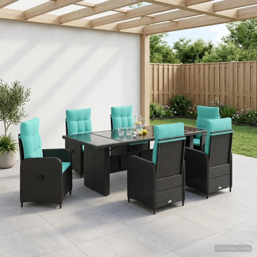 Set da pranzo per esterni 7 pz Nero e Turchese polyrattan 3422385