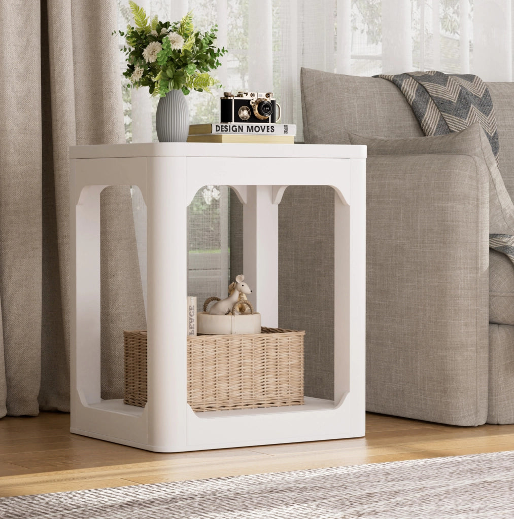 Set di 2 tavolini con ripiano doppio in MDF bianco