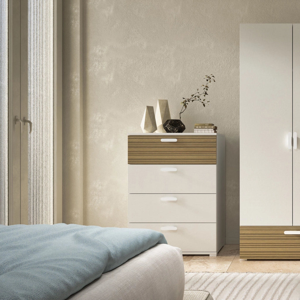 Damascena, Cassettiera 4 Cassetti Made in Italy, 39.00x70.00x98.00h cm Marrone Rovere Rigato