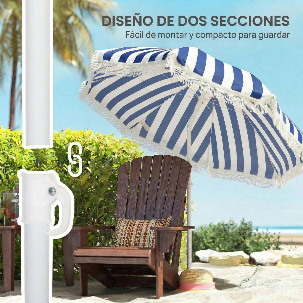 Ombrellone da Giardino con Frangia ¨C Zephmum ¨C Blu e Bianco ?180 cm