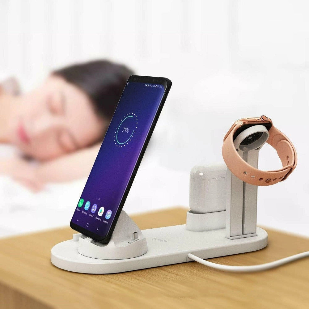 Trade Shop - Stazione Ricarica Wireless 4 In 1 Qi Air Pods Iphone Compatibile Micro Usb Type C -