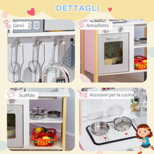 Cucina Giocattolo per Bambini 60x30,5x93,2 cm con Luci e Utensili in MDF e PP Grigio e Bianco
