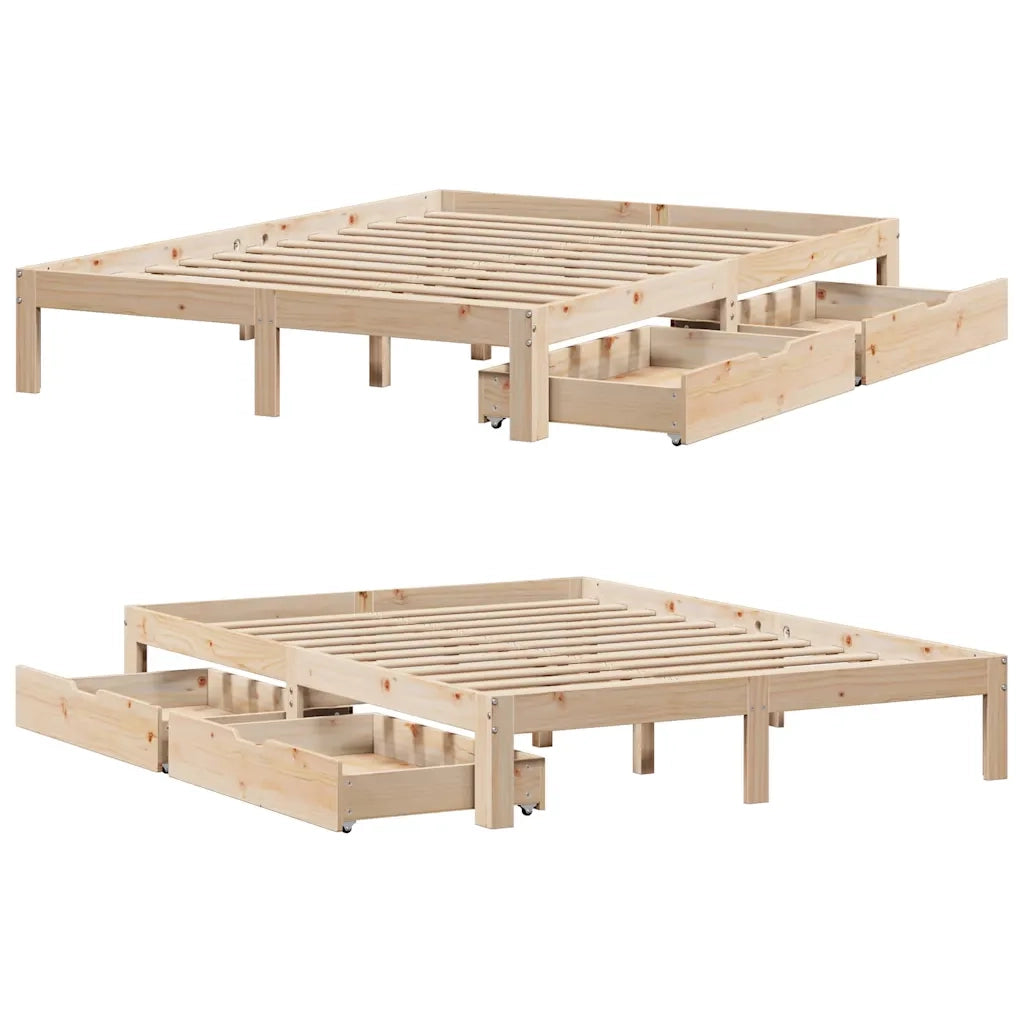 Giroletto con Cassetti 140x190 cm in Legno Massello di Pino