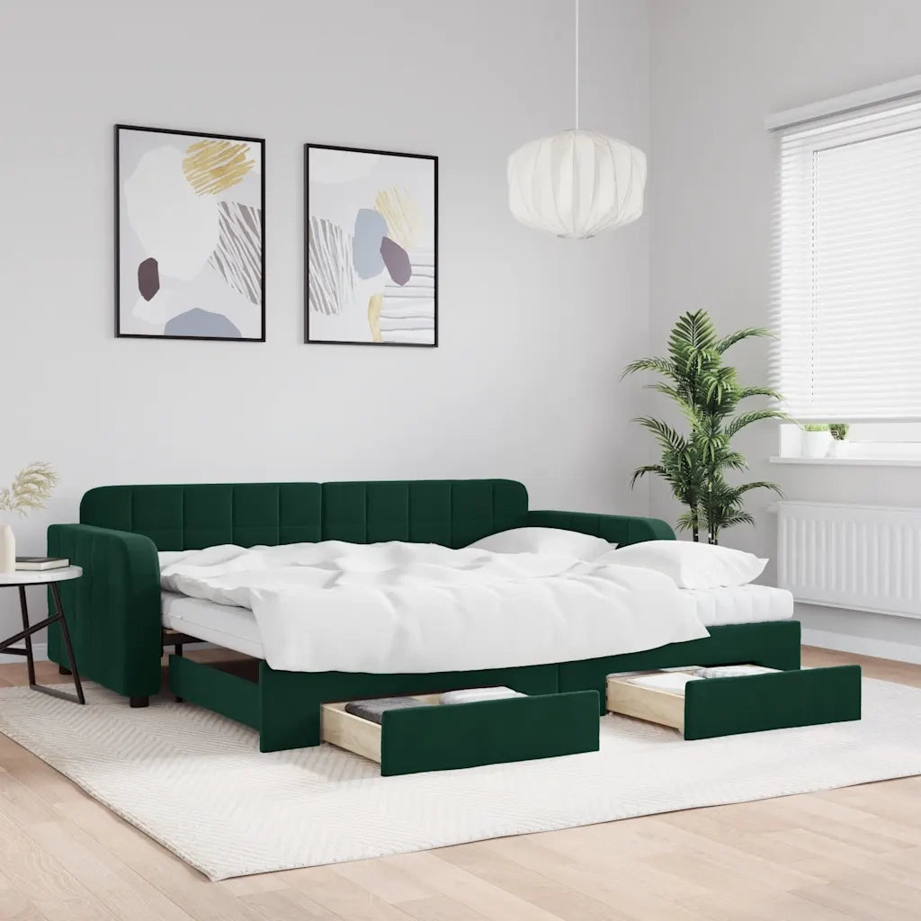 Divano Letto Estraibile Cassetti Verde Scuro 90x200cm Velluto