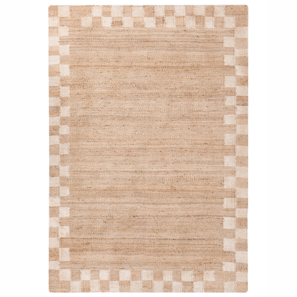 Tappeto beige chiaro in cotone e iuta 160 x 230 cm Rettangolare Tessuto Stile rustico Soggiorno Camera da letto Bordo a scacchi