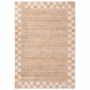 Tappeto beige chiaro in cotone e iuta 160 x 230 cm Rettangolare Tessuto Stile rustico Soggiorno Camera da letto Bordo a scacchi