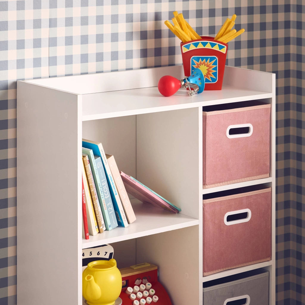 Contenitore per bambini con 4 cestini in velluto, rosa
