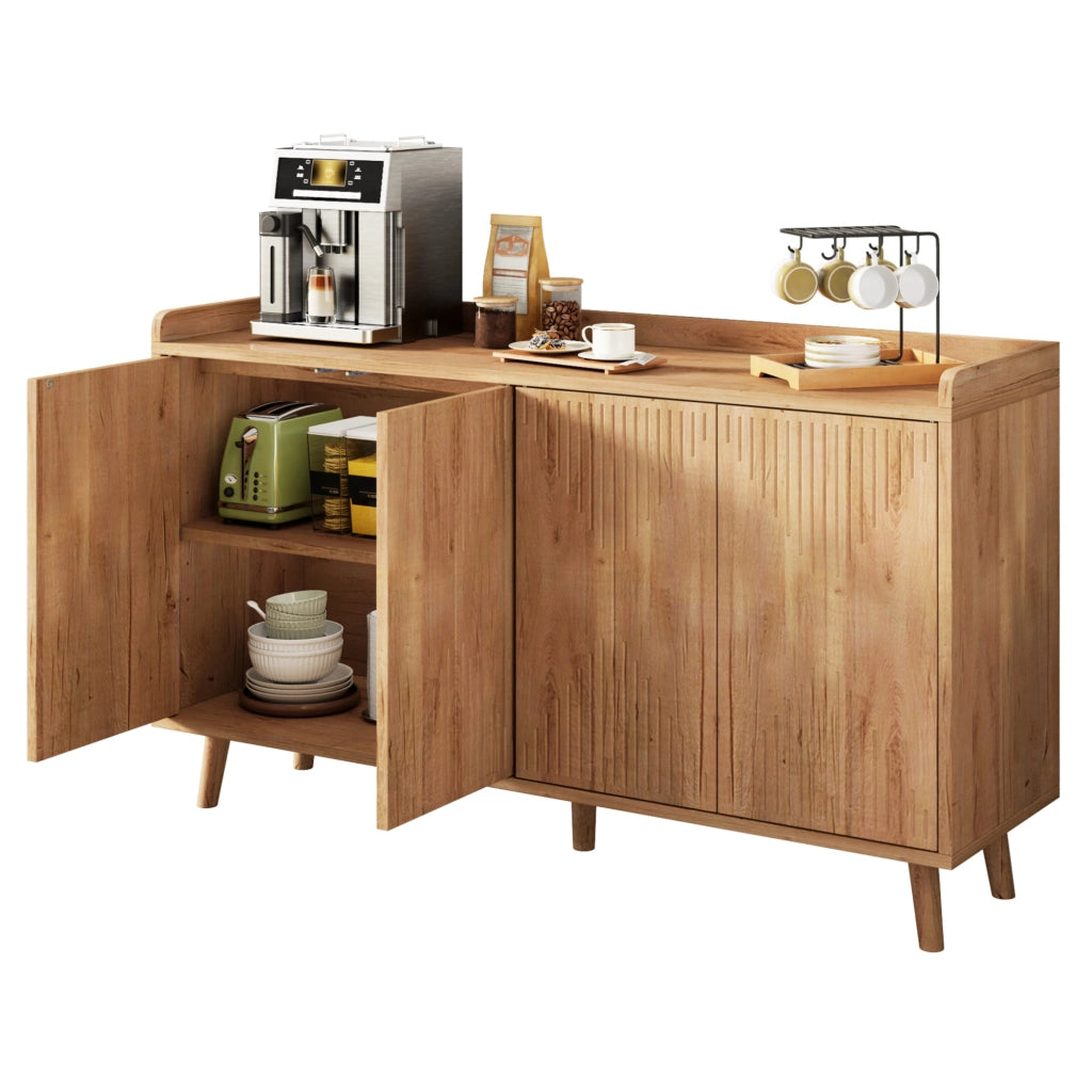 Credenza con 4 ante e ripiani regolabili 140x40x84 cm in MDF color naturale