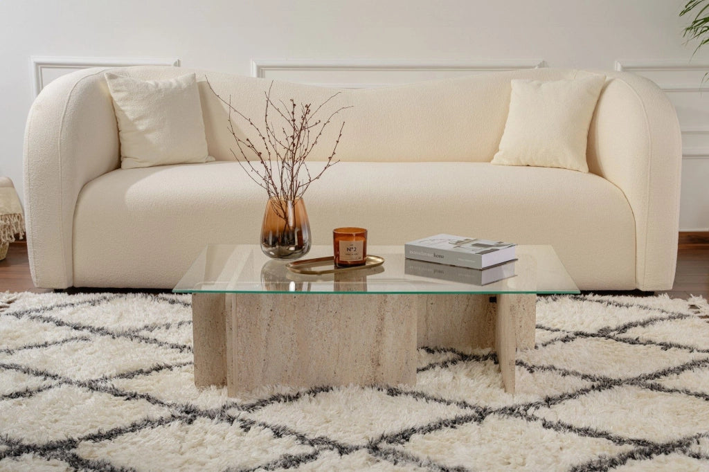 Tavolino in legno "Flavio" - 105 x 65 x 30 cm - Travertino