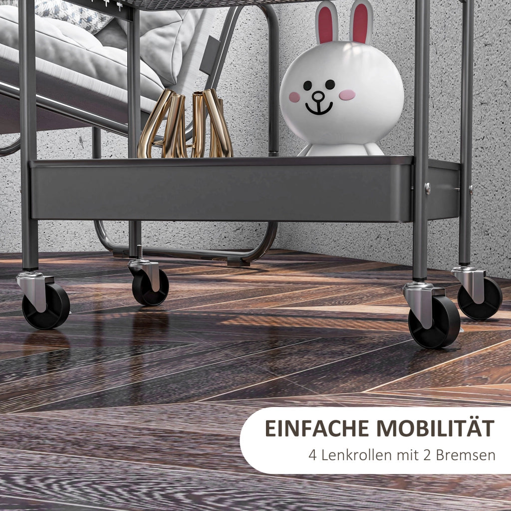Carrello Multiuso con 3 Ripiani e 4 Ruote ¨C zephmum ¨C Grigio 53.5x30.5x75 cm