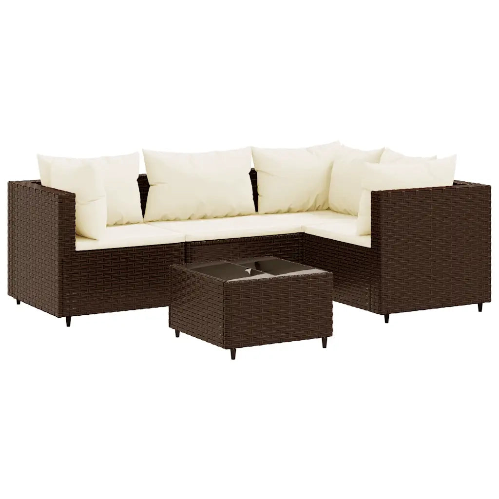 vidaXL Set Divani da Giardino 5 pz con Cuscini Marrone in Polyrattan