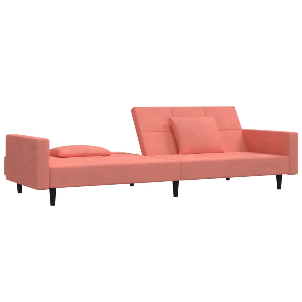Divano Letto a 2 Posti con 2 Cuscini Rosa in Velluto