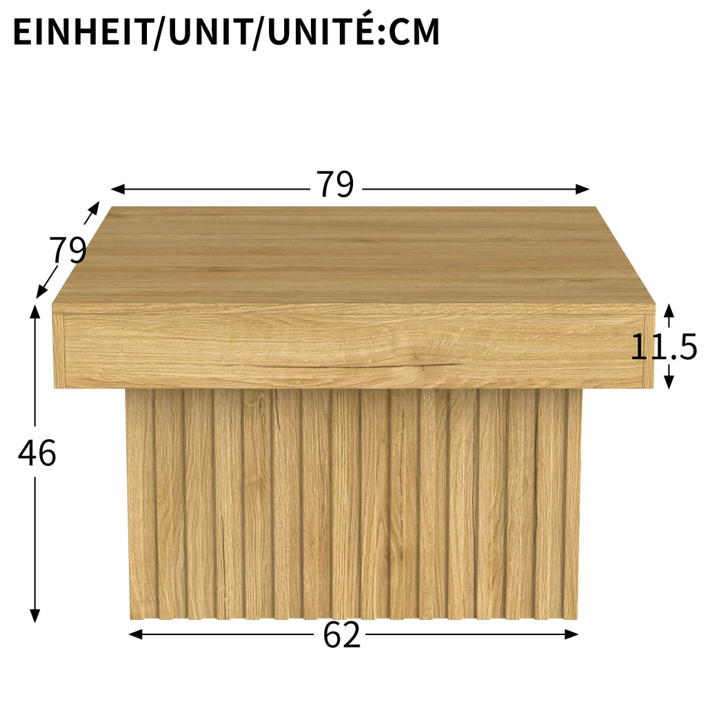 Tavolino da Caffè con Piano 79 cm; Portata 70 kg; Stile Minimalista; in MDF e Pannello Truciolare; Naturale
