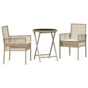 Set Bistro da Giardino 3 pz | Set Salotto da Giardino Beige polyrattan