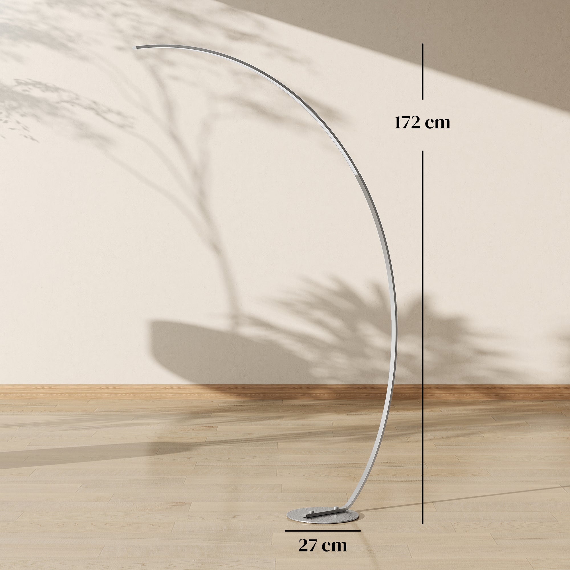 Lampada da Terra ad Arco Alta 172 cm a LED con Telecomando e Regolazione della Luminosità Argento