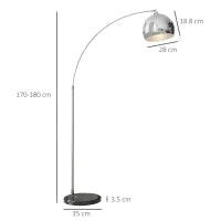 Lampada da Terra Vintage ad Arco con Asta Regolabile, Interruttore a Pedale, Attacco E27, Argento