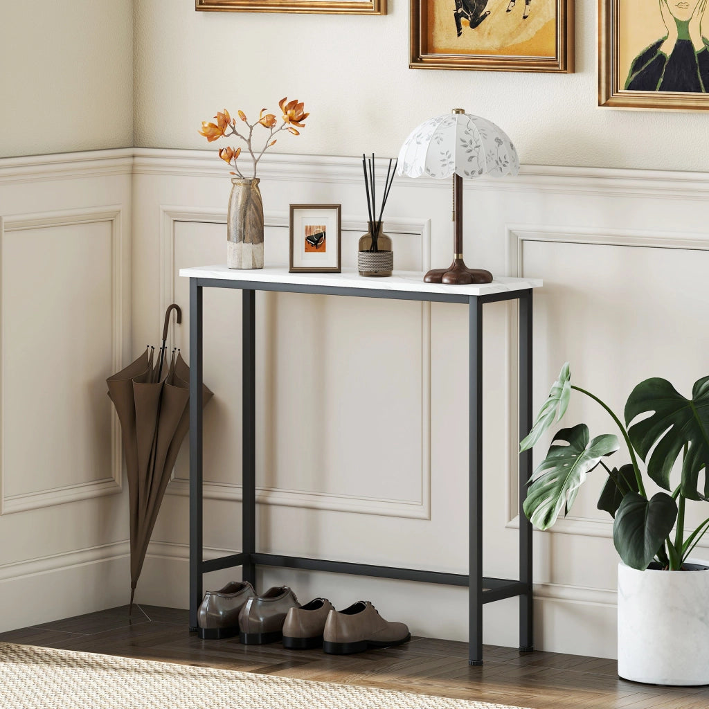 Tavolo console ¨C zephmum ¨C effetto marmo, metallo, bianco e nero, 75 cm