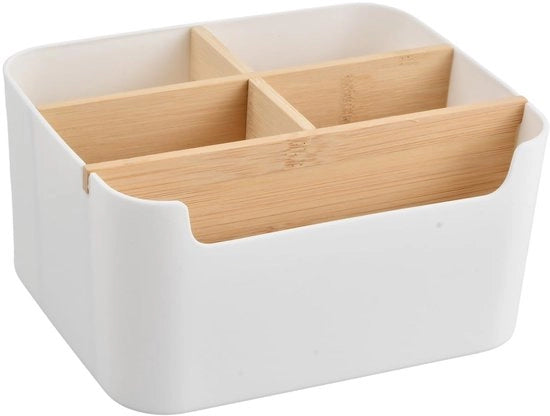 Organizzatore da scrivania - Multifunzionale - Scatola di archiviazione con 5 Compartimenti - Pareti divisorie regolabili - Sostenibile - Dimensioni 18,3 x 14,5 x 9,5 cm
