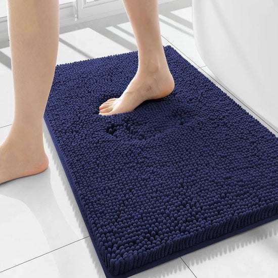 Badmat antiscivolo con microfibra chenille, assorbente, alta densità - 50 x 76 cm, blu marino