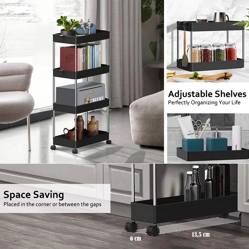 Carrellino Cucina Bagno Slim Salvaspazio 40x13.5 H 85cm Carrello Porta Tutto Nero
