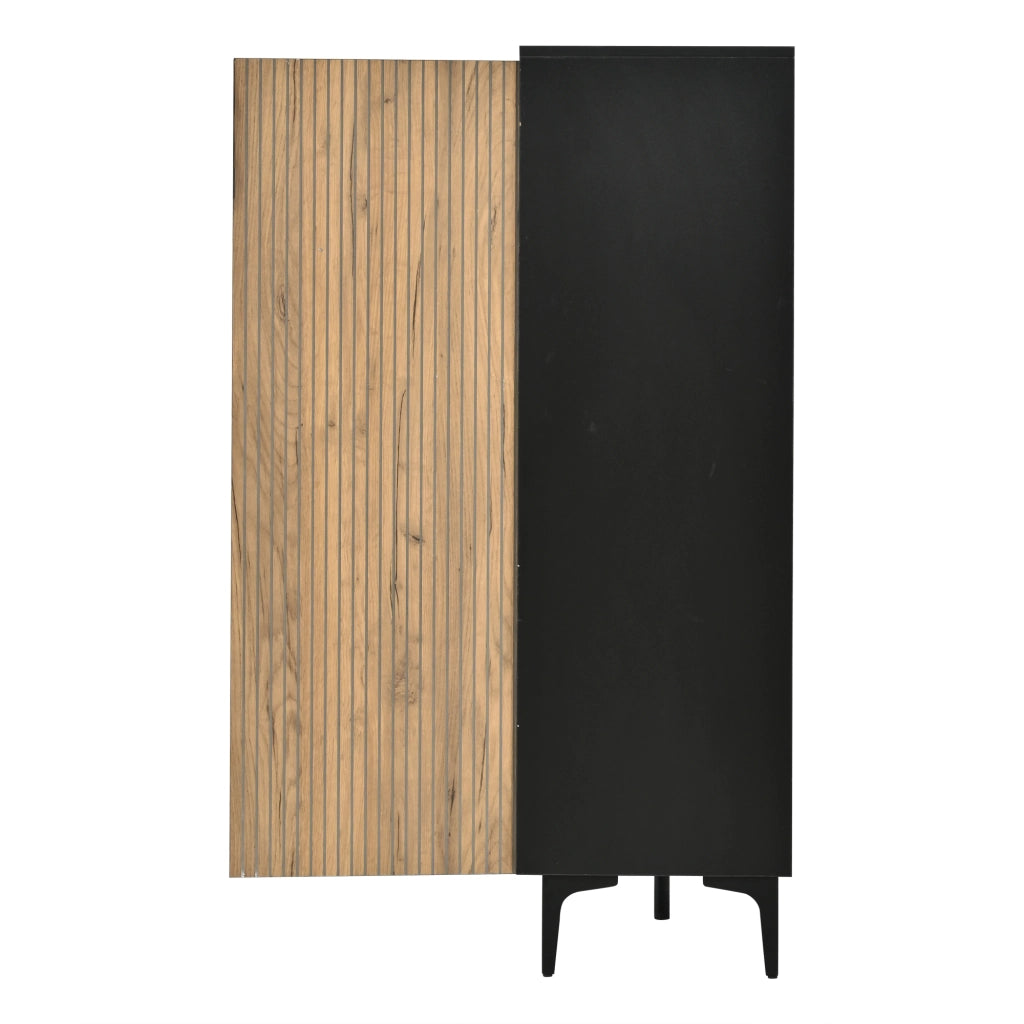 Vetrina con 2 ante e 8 vani, LED RGB controllato da app, per soggiorno, in MDF, nero naturale, 90 × 40 × 135 cm