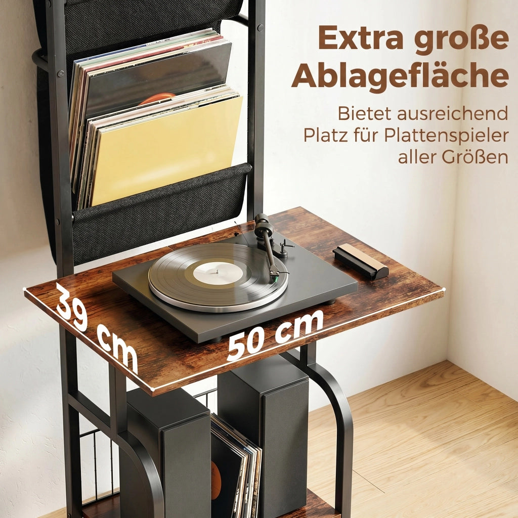 Libreria per CD e DVD con 3 tasche in tessuto e ripiano ¨C zephmum ¨C Legno effetto rustico marrone