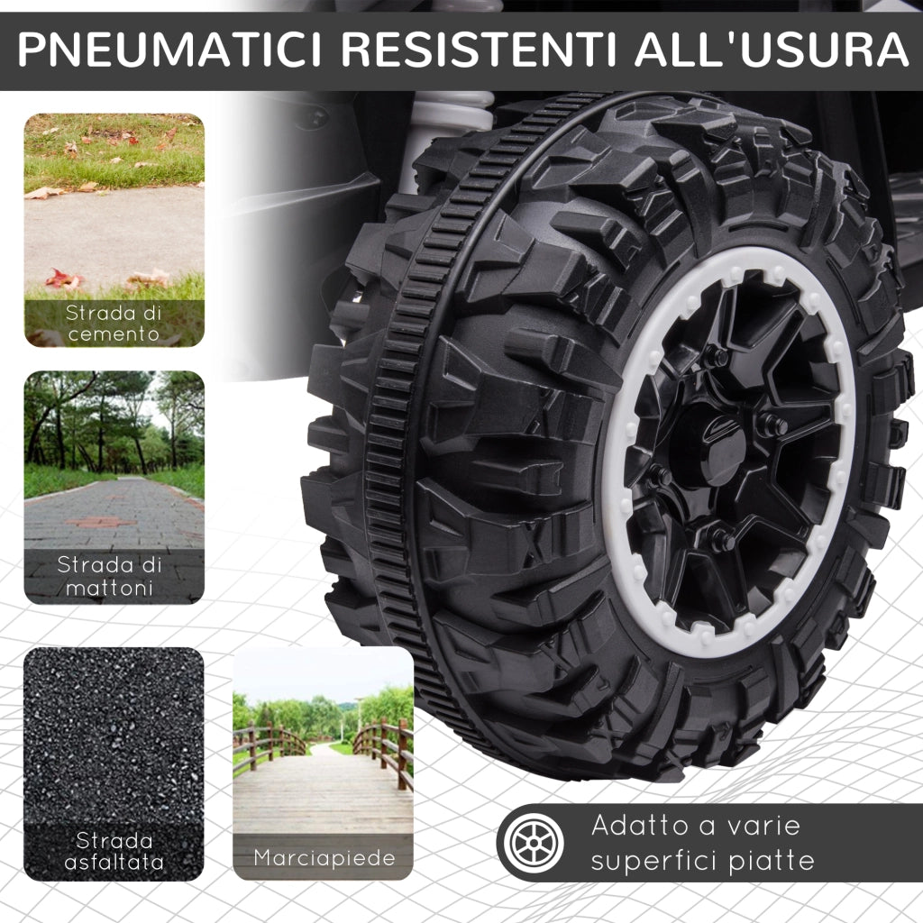 Quad per Bambini 3-5 Anni Elettrico 12V, 2 Velocit¨¤, Ruote Larghe con Clacson e Fari LED, Bianco