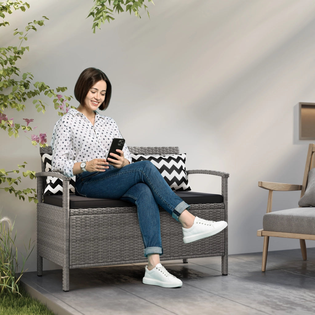 Banca da giardino con contenitore 2 posti ¨C zephmum ¨C 160L rotin PE grigio 112x62x82 cm