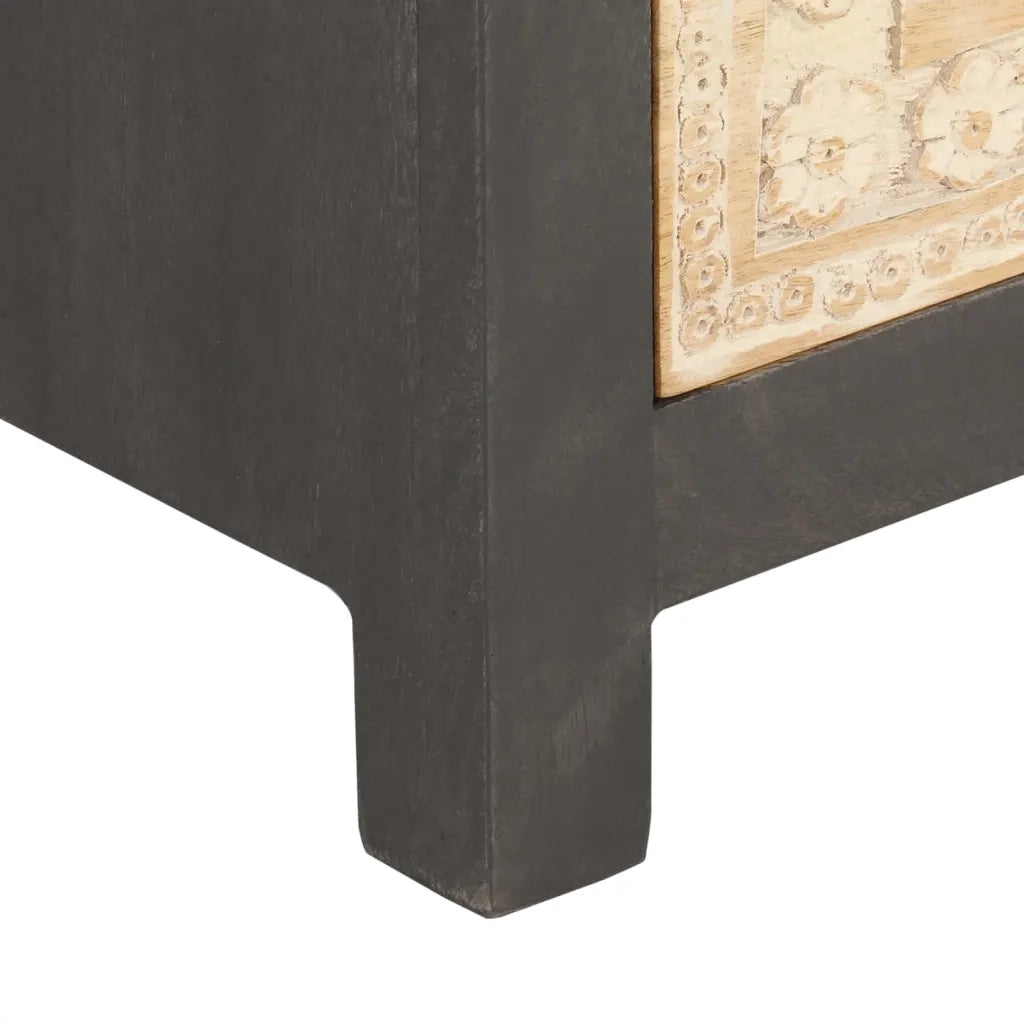 Credenza Bianco e Grigio 75x35x55 cm in Legno Massello di Mango 374992