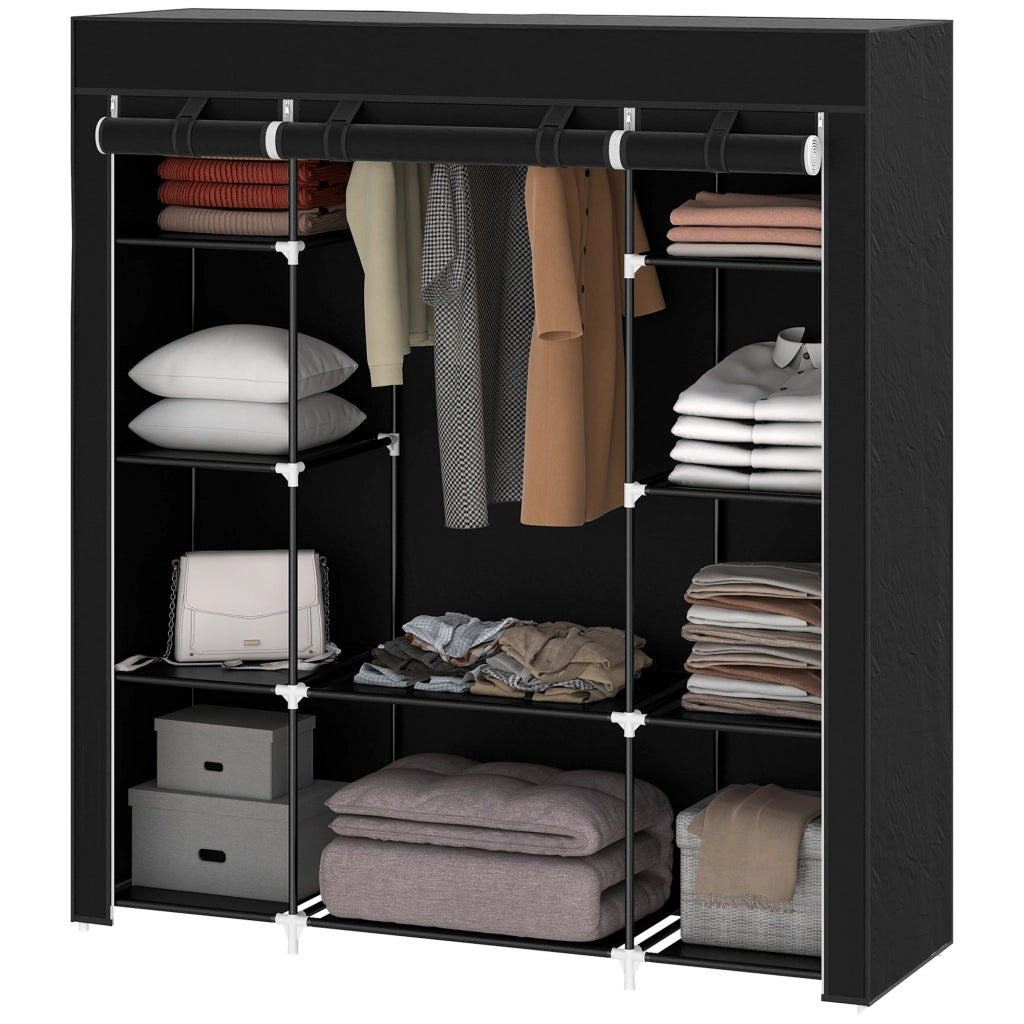 Armadio Tessuto Appendiabiti Ripieghevole con Ripiani ¨C zephmum ¨C Nero 150x43x162.5 cm