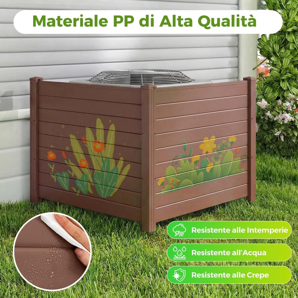 Schermo per Privacy da Esterno, Recinzione con 3 Pannelli e Pali di Metallo Zincato, Recinto da Esterno Versatile e Modulare per Piscina, Copribidone e Condizionatore d’Aria (Marrone)