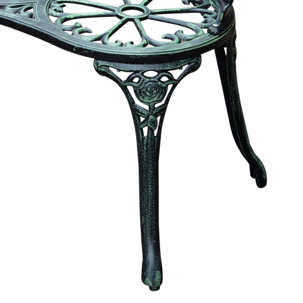 Panca da Giardino 2 Posti con Schienale Motivo Floreale e Dettagli Vintage in Metallo Verde Antico 100 x 54 x 78 cm
