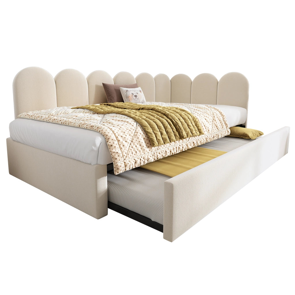 Letto daybed 90x200 cm con letto estraibile 90x190 cm, velluto beige, senza materasso