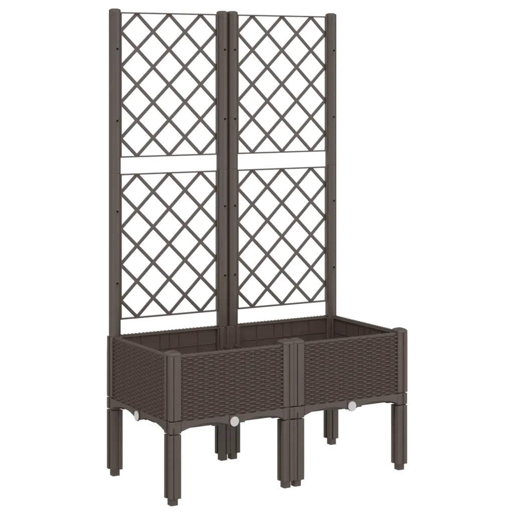 Fioriera da giardino con traliccio-Vaso da Esterno-Vaso con Griglia Marrone 80x40x142 cm in PP