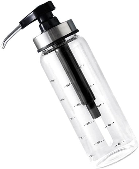 Dispensatore di vetro con scala graduata, contenitore di miele e misuratore, capacità 300 ml.