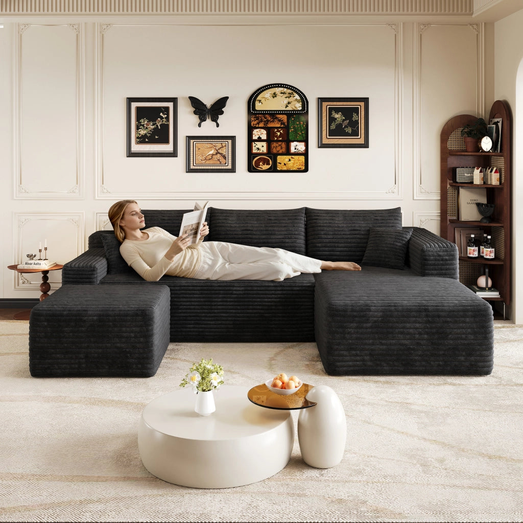 Divano angolare in tessuto con schiuma ad alta elasticità e montaggio semplice nero 241 × 151 × 58 cm