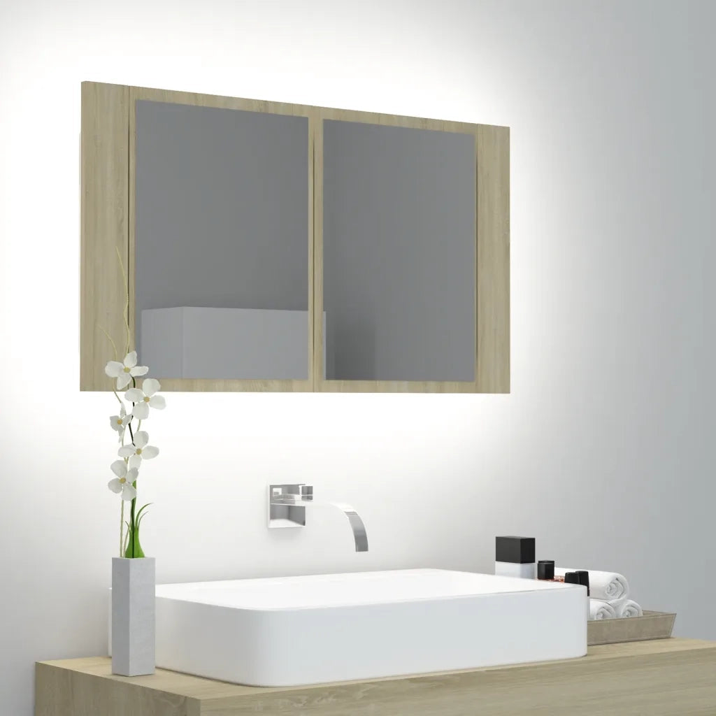 Armadietto a Specchio con Luci LED-Mobile con specchio Rovere Sonoma in Acrilico 390558